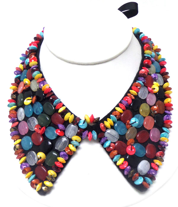 Handmade semi precious stone bib style necklace - tie back