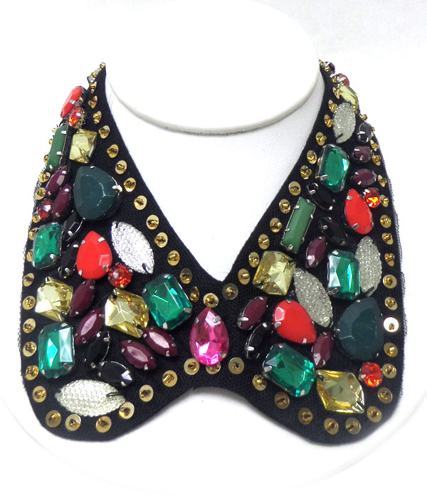 Handmade bib style with beads necklace - tie back