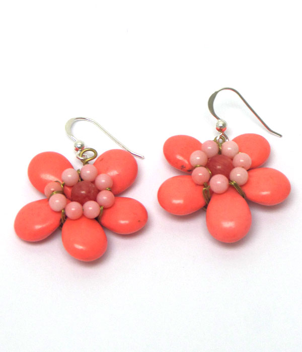 Handmade semi precious stone flower hook earrings
