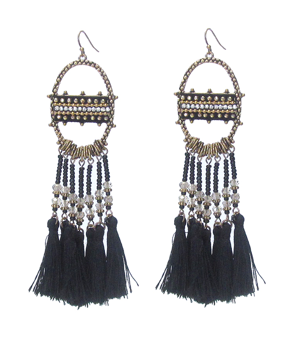 BOUTIQUE STYLE MULTI GLASS SEED BEAD AND TASSEL DROP EARRING