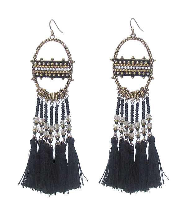 Boutique style multi glass seed bead and tassel drop earring