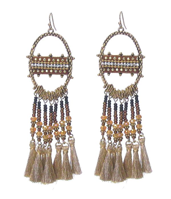 BOUTIQUE STYLE MULTI GLASS SEED BEAD AND TASSEL DROP EARRING