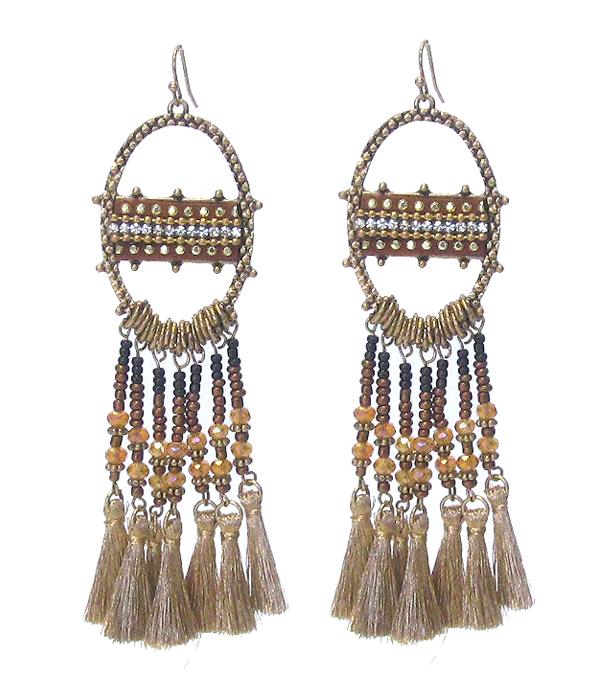 Boutique style multi glass seed bead and tassel drop earring