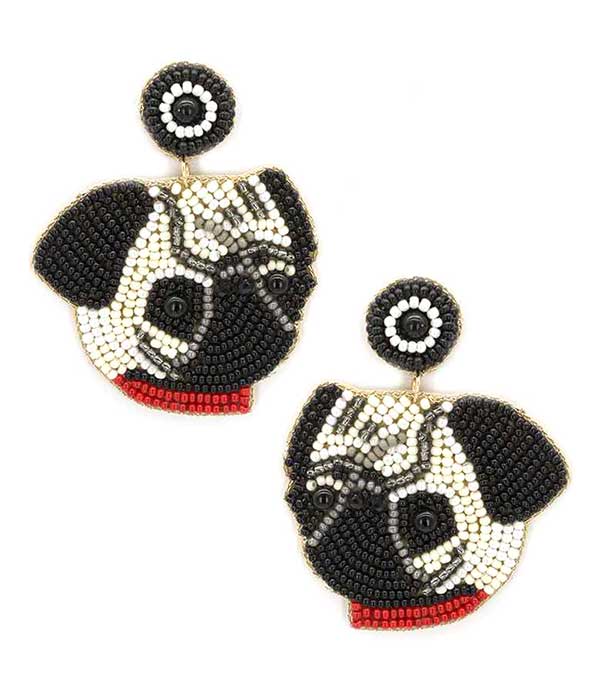 HANDMADE MULTI SEEDBEAD PET LOVERS THEME EARRING - PUG