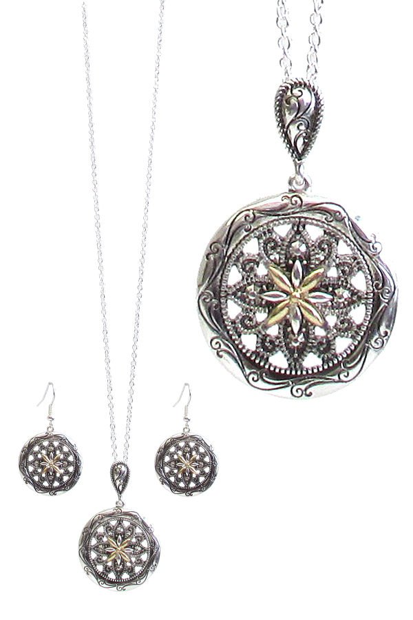 METAL FILIGREE PENDANT NECKLACE SET