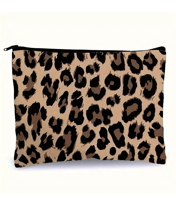 Animal print cosmetic makeup bag - leopard