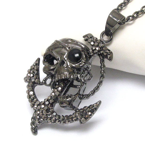 Crystal anchor and skull skeleton pendant necklace - halloween