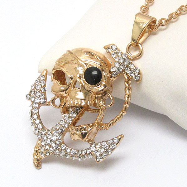 Crystal anchor and skull skeleton pendant necklace - halloween