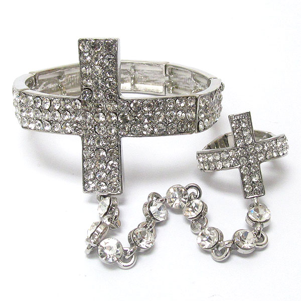 Crystal cross stretch bracelet and ring set