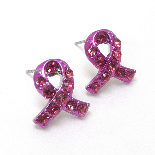 Crystal pink ribbon earring - breast cancer awareness