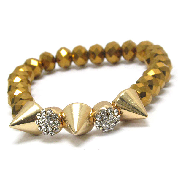 Crystal and metal spike deco stretch bracelet