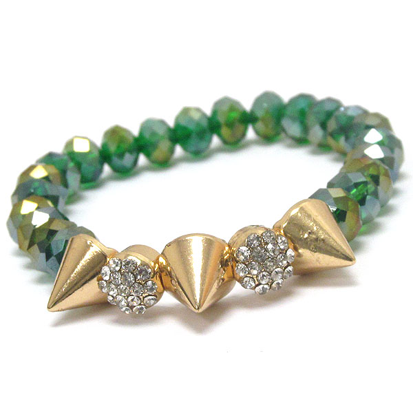 CRYSTAL AND METAL SPIKE DECO STRETCH BRACELET