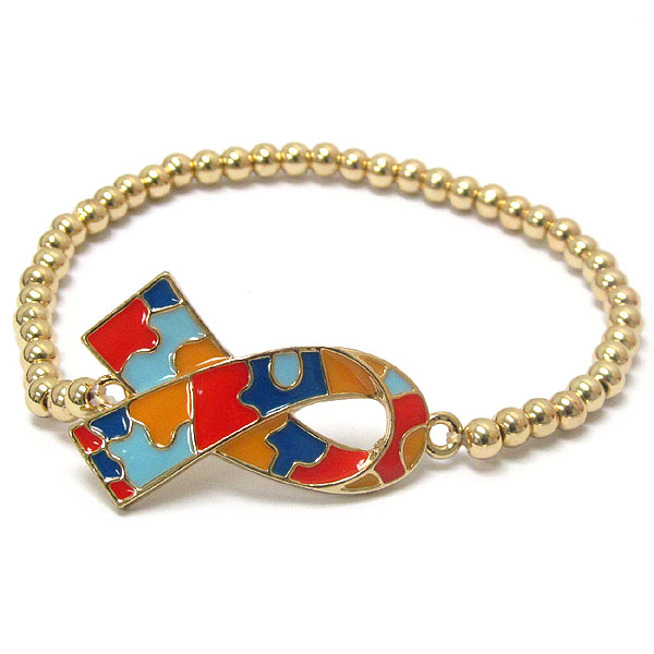 Epoxy deco autism awareness ribbon stretch bracelet