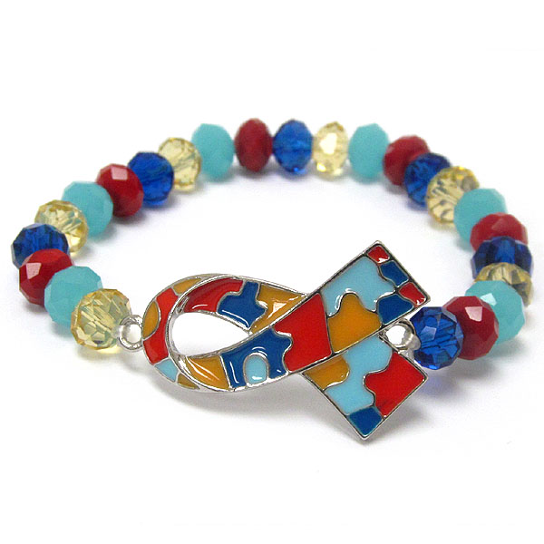 Epoxy deco autism awareness ribbon stretch bracelet