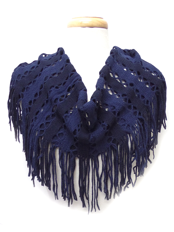 Fringe trim knit infinity scarf