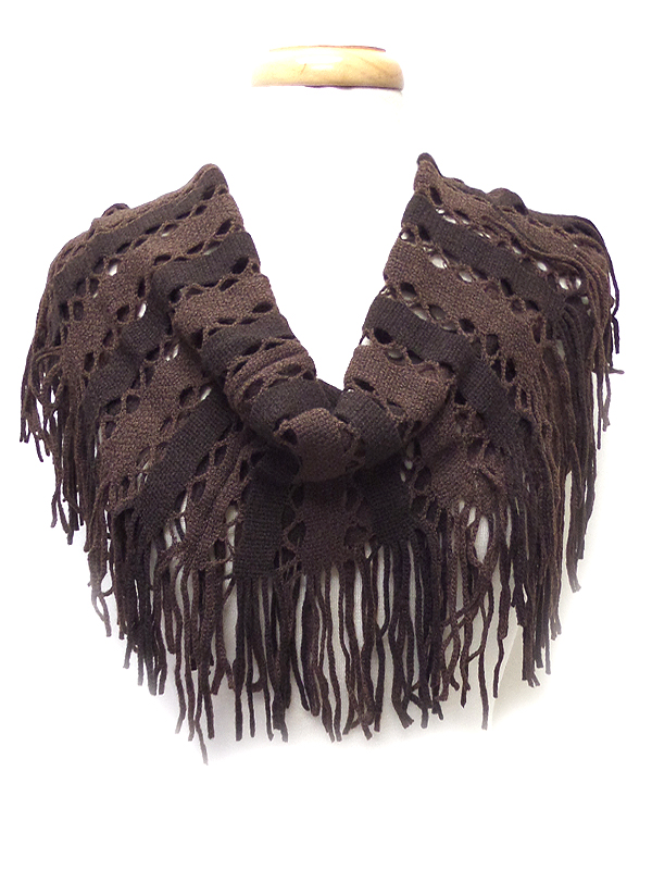 Fringe trim knit infinity scarf