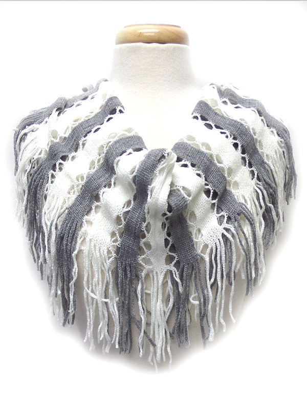 Fringe trim knit infinity scarf