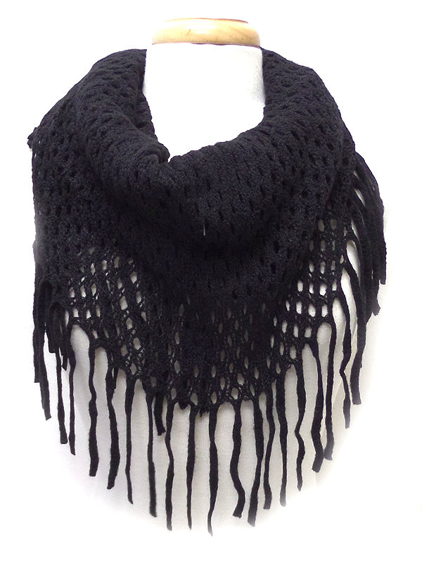 Fringe trim knit infinity scarf 