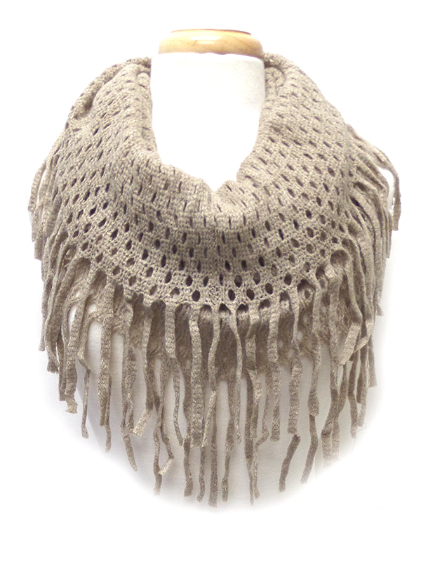 Fringe trim knit infinity scarf