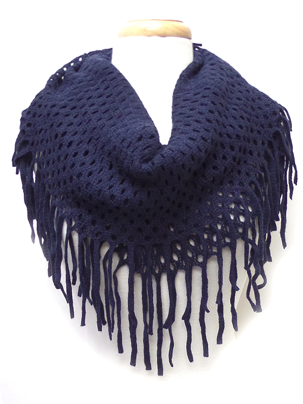 Fringe trim knit infinity scarf 