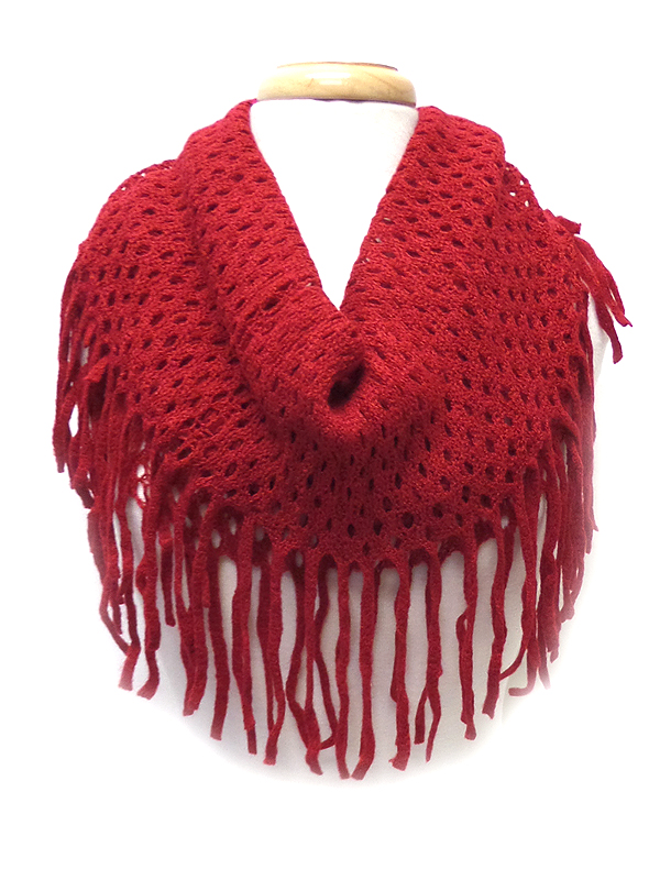 Fringe trim knit infinity scarf 