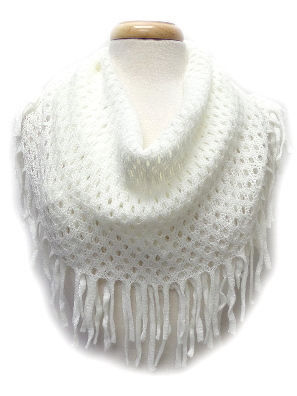 Fringe trim knit infinity scarf