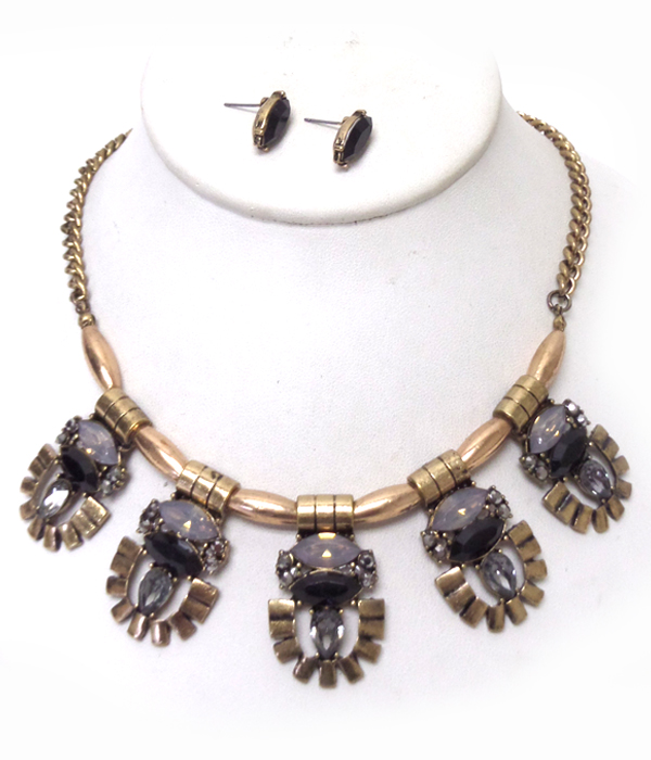 Metal statement chain drop necklace set 