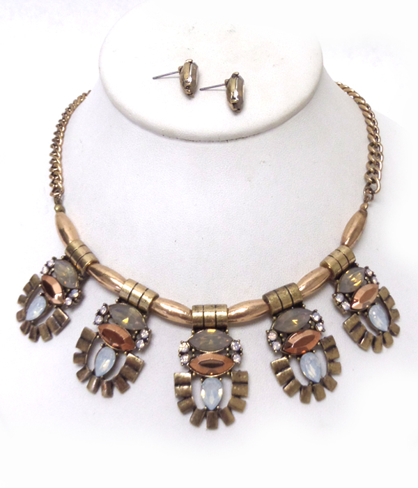 Metal statement chain drop necklace set