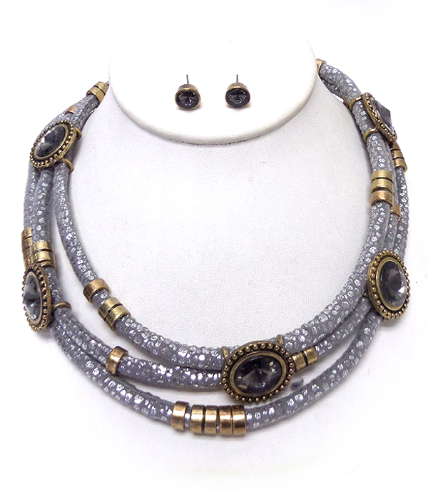 Multi layer rope crystals necklace set