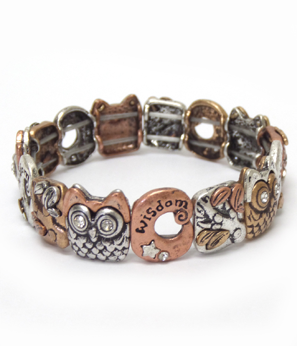 Owl multi metals linked bracelet