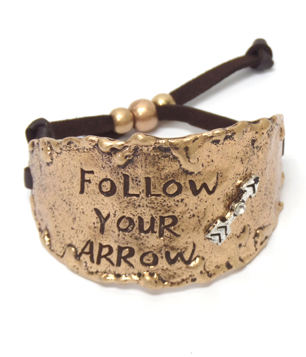 Metal textured pull and tie bracelet