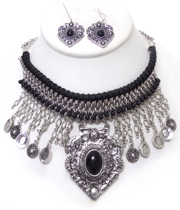 Multi layer metal drop necklace set 