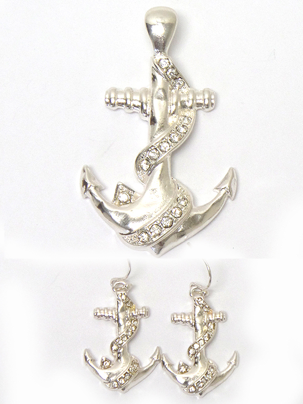 Crystal anchor anchor pendant and earring set