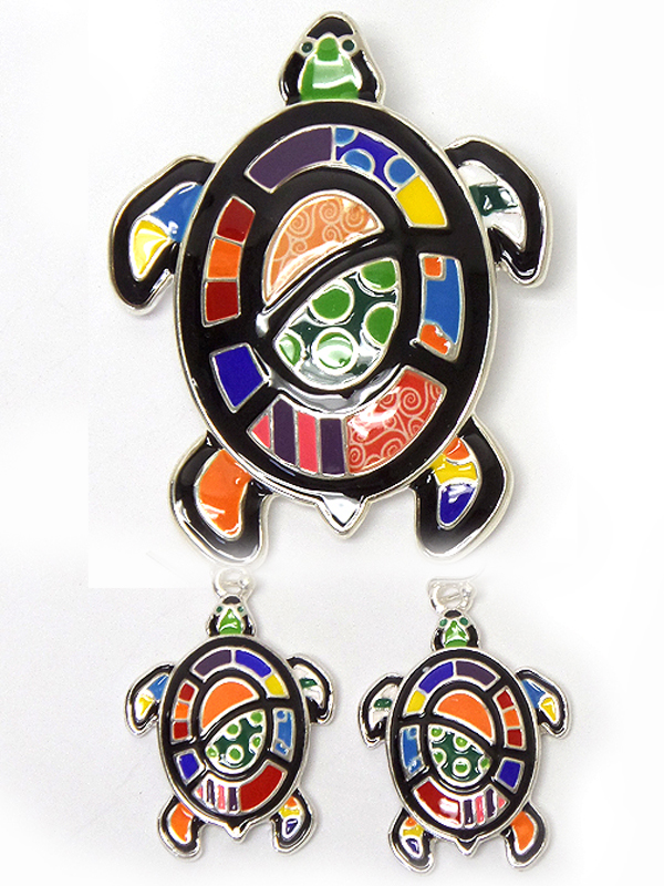Romero britto inspired sea turtle pendant and earring set]