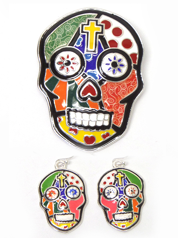 Romero britto inspired sugar skull pendant and earring set