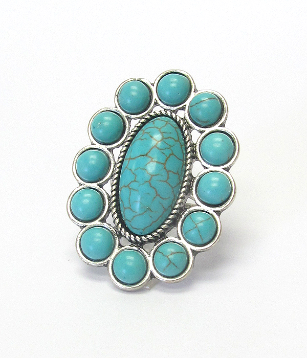 Turquoise flower adjustable ring