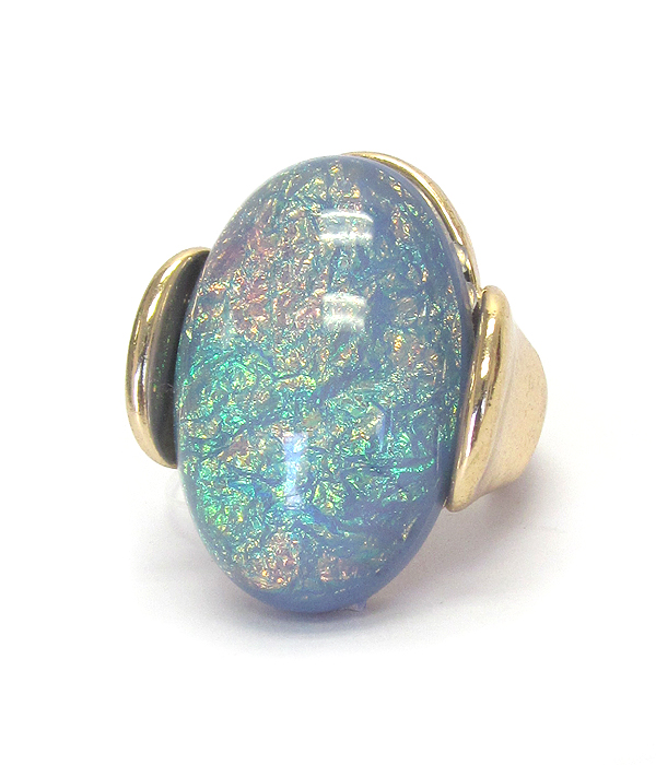 Puffy abalone oval stone stretch ring