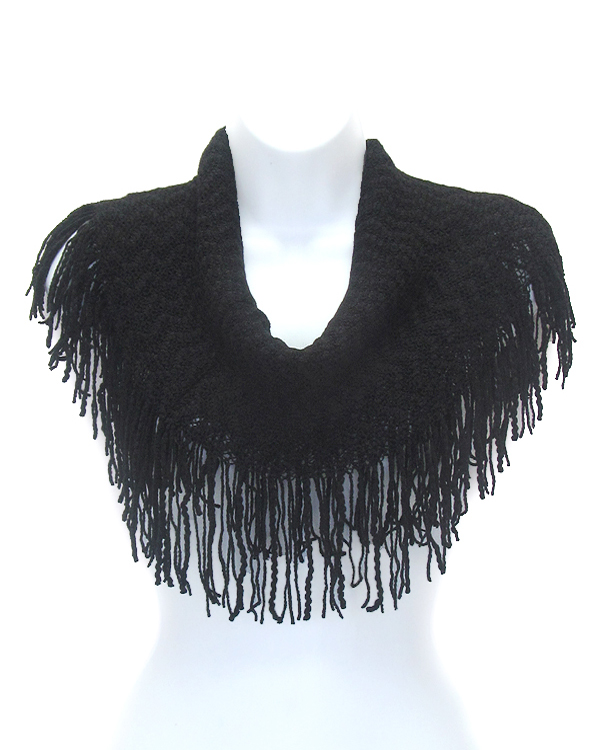 Fringe trim knit infinity scarf
