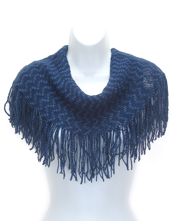 Fringe trim knit infinity scarf