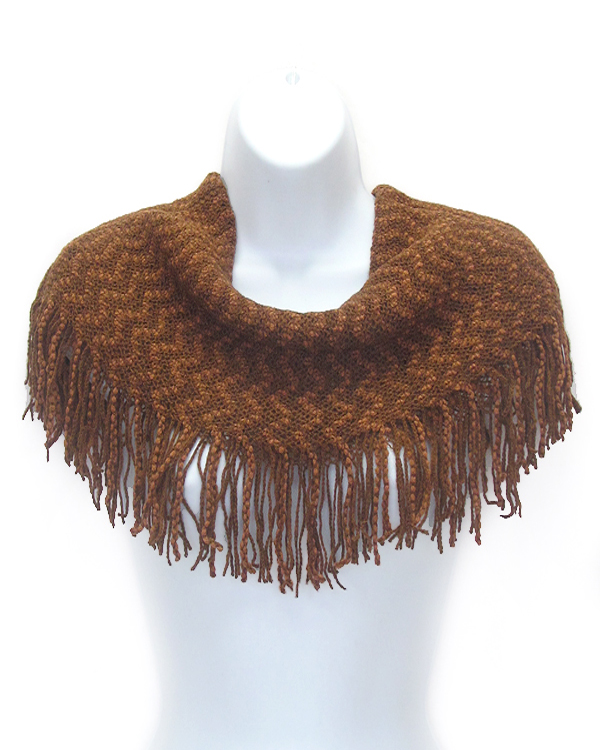 Fringe trim knit infinity scarf