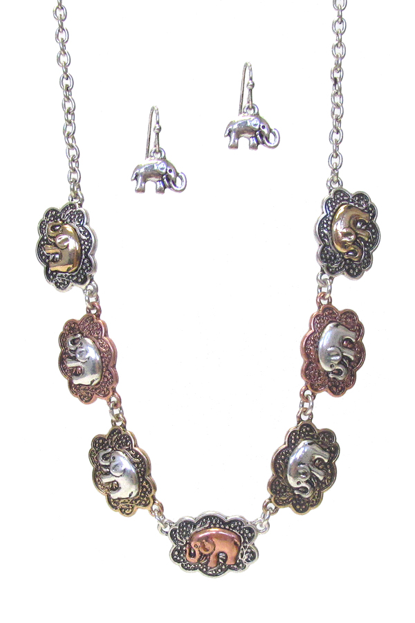 MULTI ELEPHANT LINK NECKLACE SET