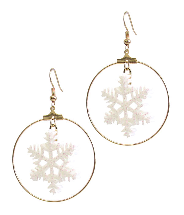 SNOWFLAKE AND METAL HOOP DROP EARRING