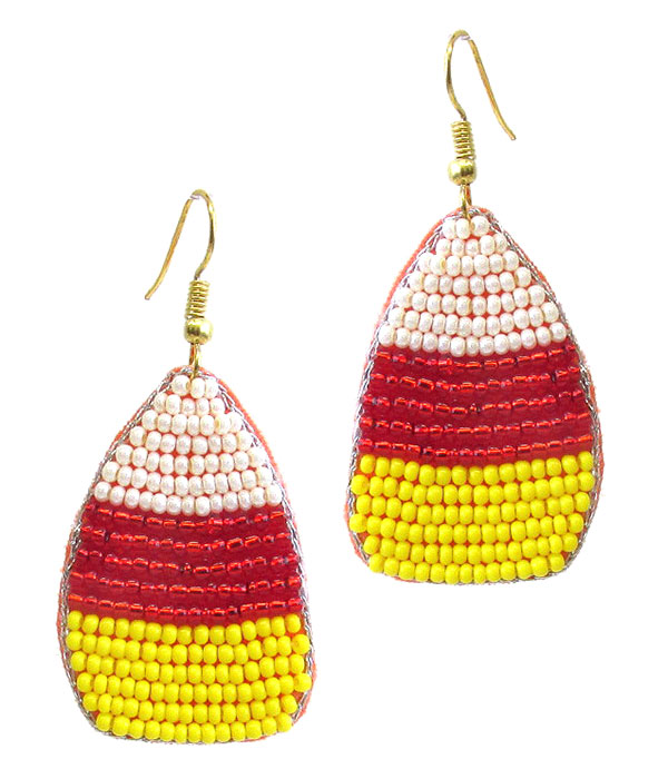 HANDMADE MULTI SEEDBEAD CANDY CORN EARRING