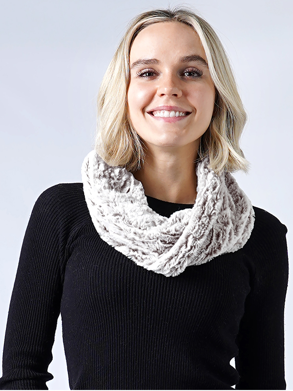 TWO TONE FUR TUBE SCARF - 100% POLYESTER