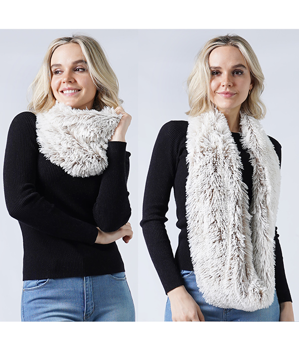 TWO TONE FAUX FUR INFINITY SCARF - 100% POLYESTER