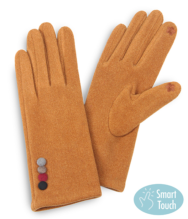BUTTON DECO FAUX SUEDE GLOVES - 100% POLYESTER