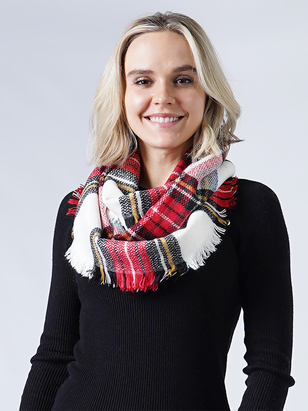 WOVEN PLAID INFINITY SCARF - 100% ACRYLIC