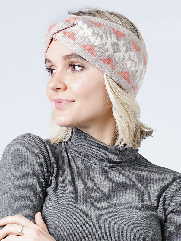 Western pattern knit headband - 100% acrylic