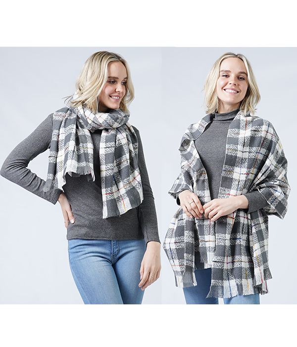 PLAID OBLONG SCARF - 100% POLYESTER
