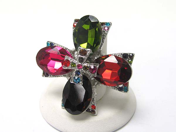 Crystal oval cross stretch ring
